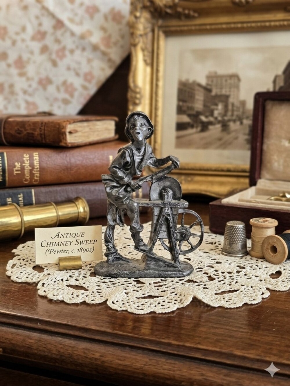 Vintage Miniature Cast Metal Knife Grinder Figurine